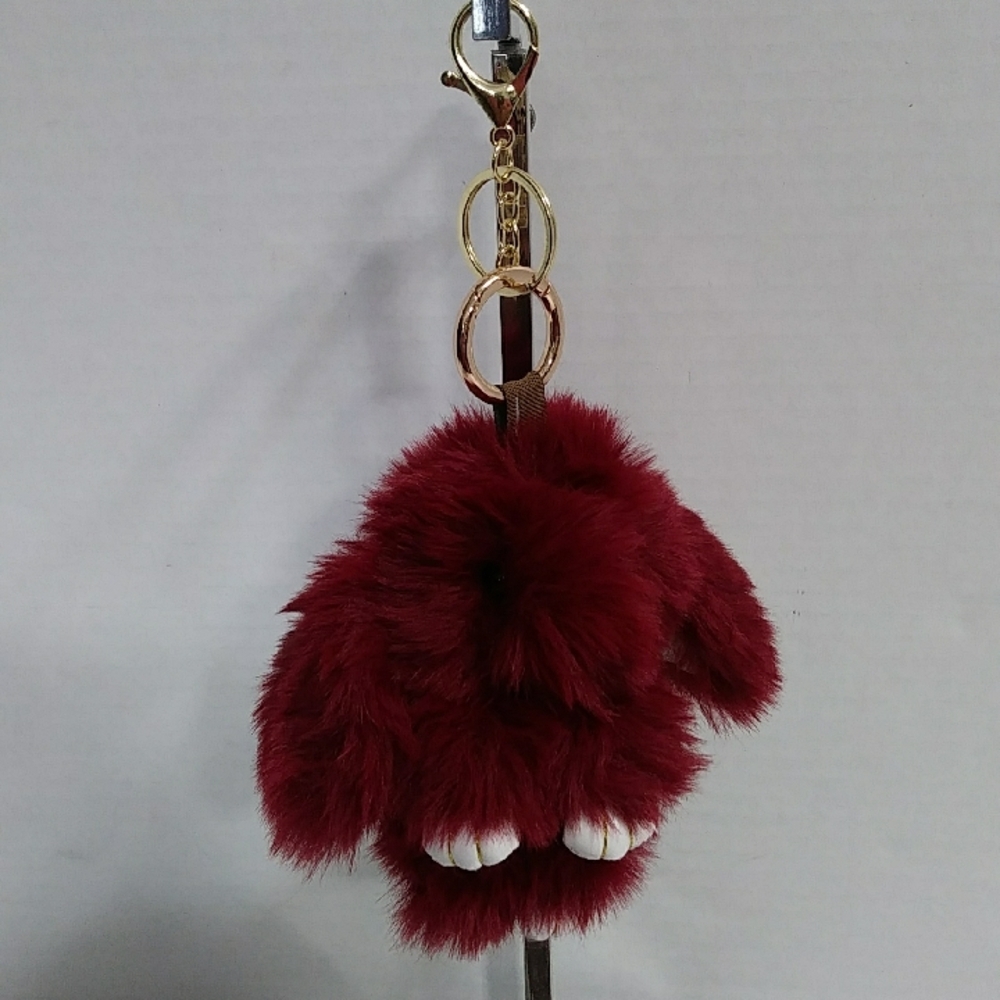 Luxe Burgundy Furry Long Eared Bunny Bag Charm *NWOT* - Picture 3 of 5